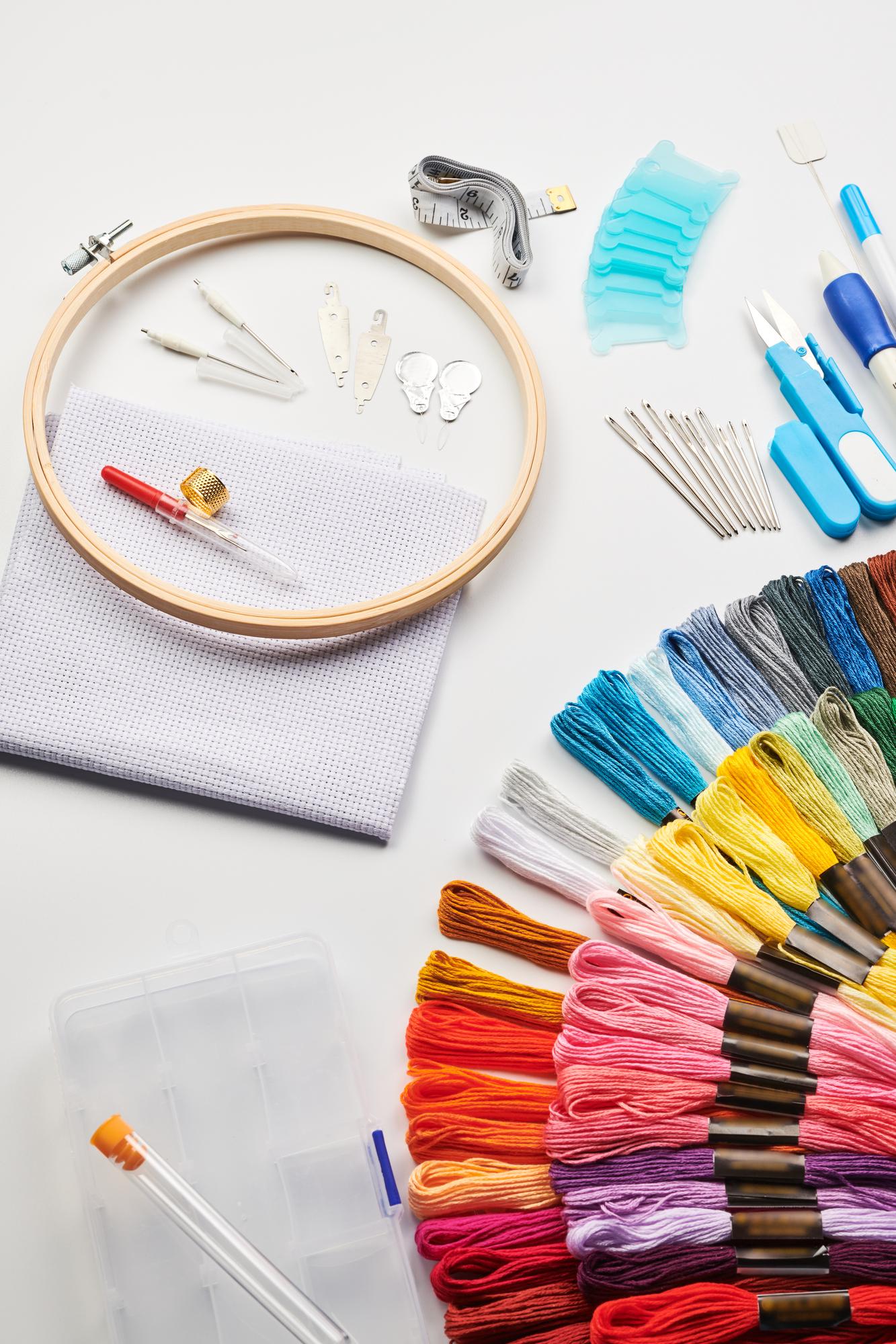 Studio shot: threads, needles and sample swatches